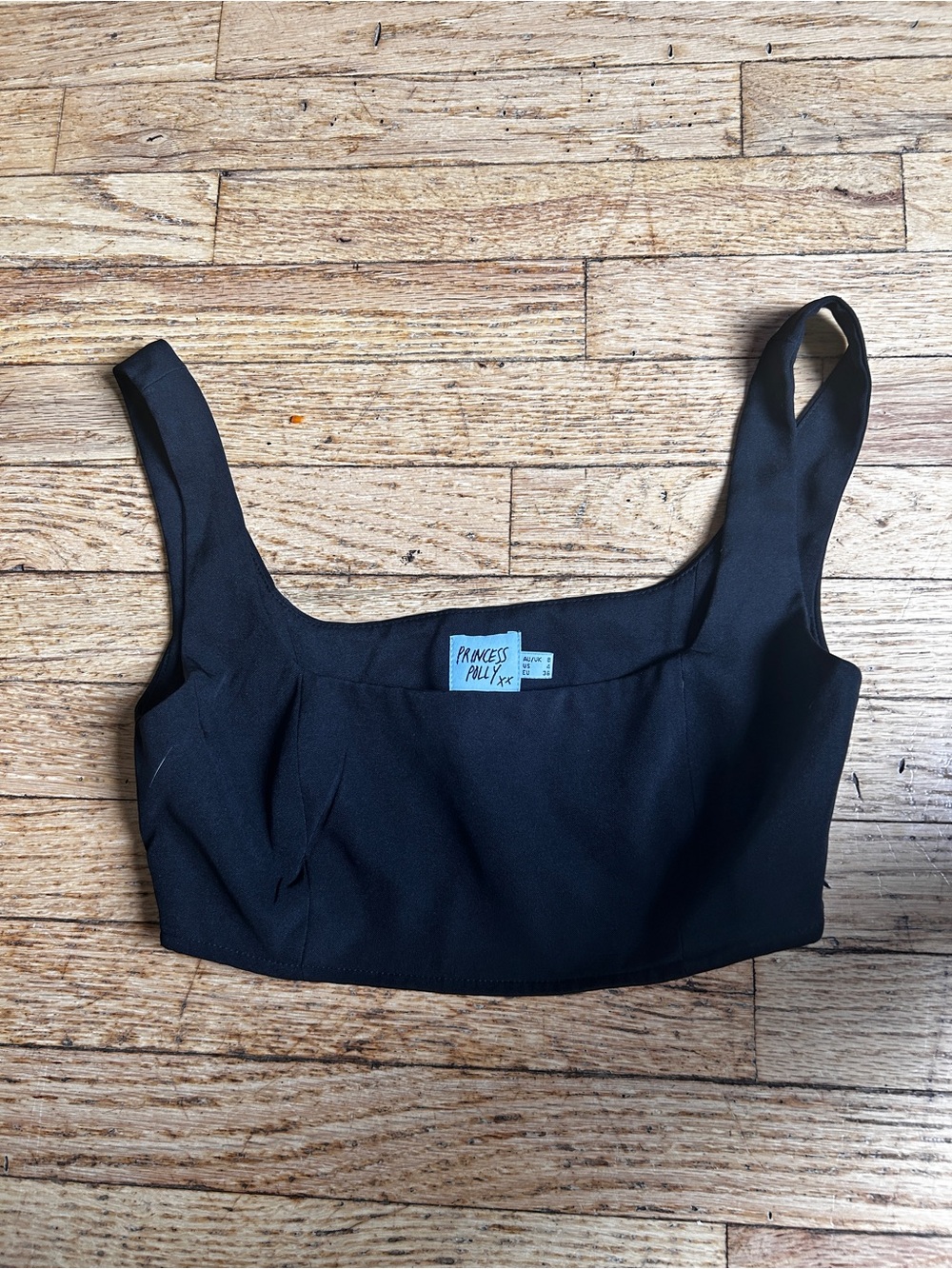 Princess Polly Black Cropped Square Neck Tank